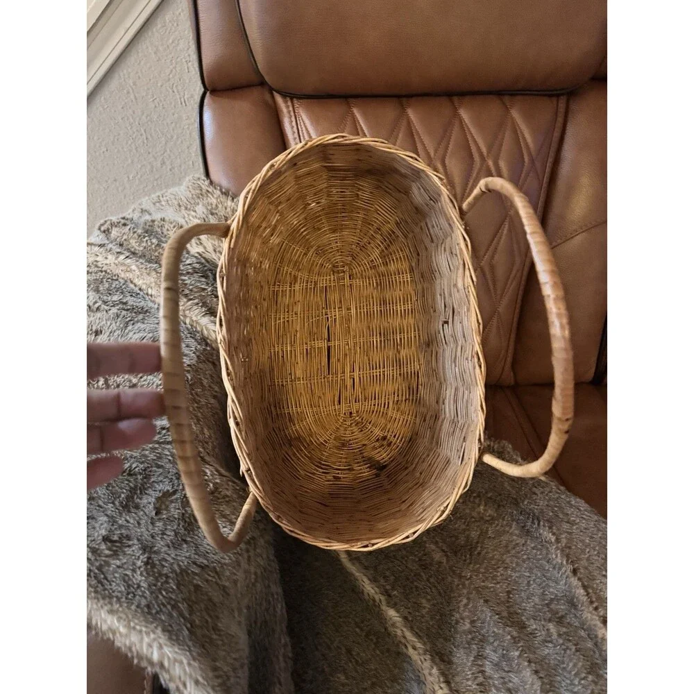 Vintage Large Wicker Basket with Handles Rustic Farmhouse Storage Laundry